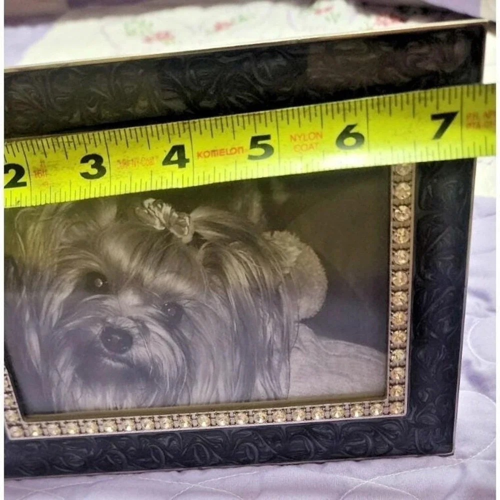 Black Scrollwork Rhinestone Picture Frame‎ 4x6 Tabletop Decorative Silver Trim